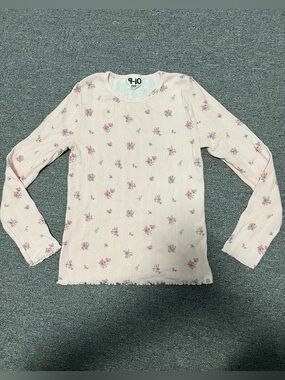 Cotton On Pale Pink Floral Ribbed Long Sleeve Tee